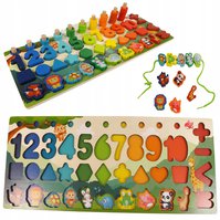 Dřevěné vzdělávací puzzle s čísly, tvary zvířata a barvama