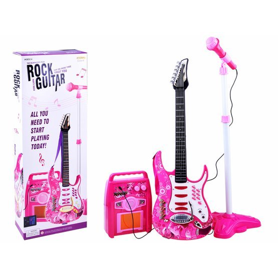 Dětská elektrická kytara + mikrofon zesilovač růžová 1.jpg