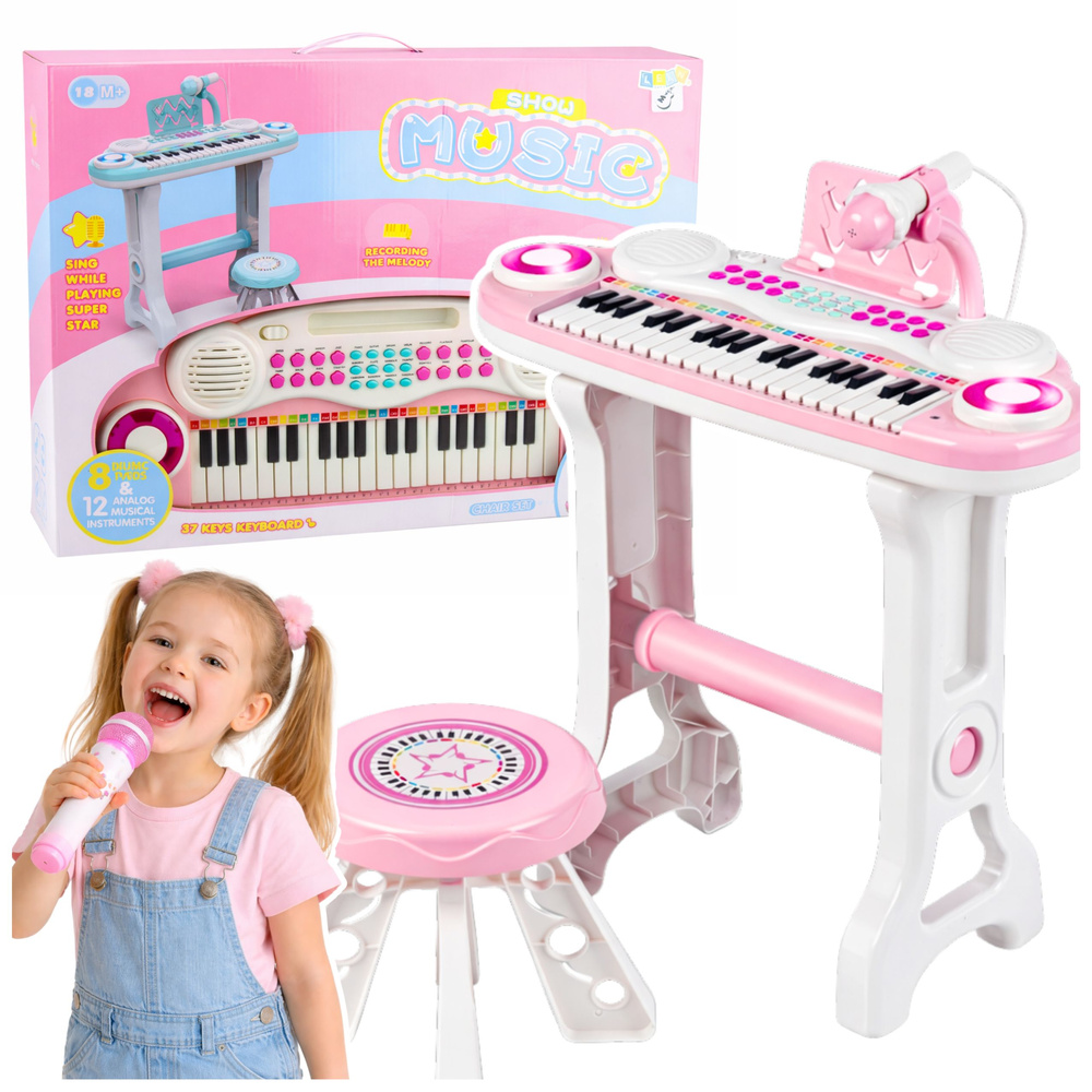 Dětský keyboard s mikrofonem růžový 37 kláves