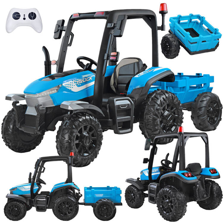 Dětský traktor 4x4 s přívěsem 12V modrý
